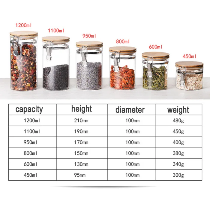 Food Storage Jar Glass Food Storage Jar with Airtight Seal Bamboo Lid Snap-Fit Glass Canister P7Ding