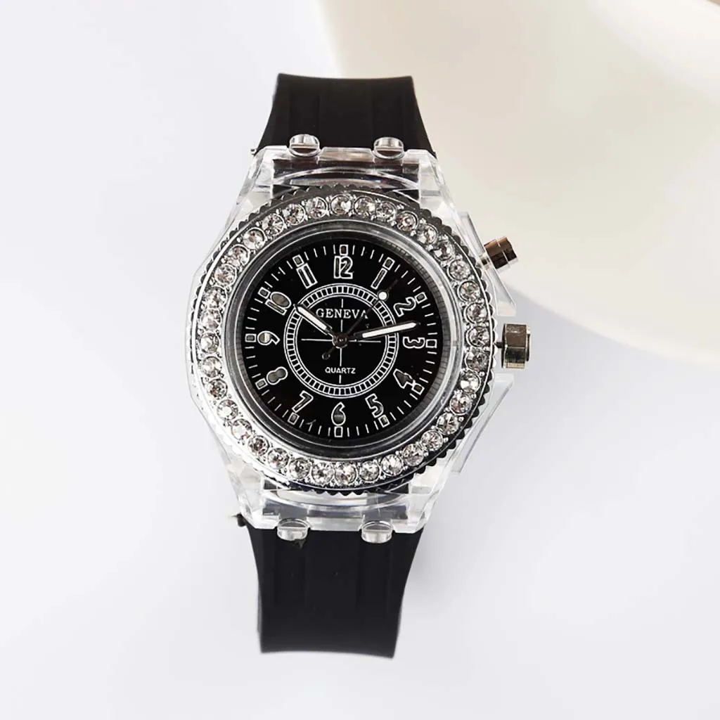Модные прозрачные нейтральные Кварцевые Светящиеся женские спортивные часы с силиконовой лентой, стразы, роскошные повседневные кварцевые часы#10
