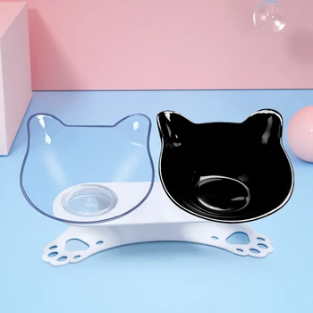 

Cat Double Bowl Cat Bowl Dog Bowl Transparent ABS Material Non-slip Food Bowl With Protection Cervical Transparent Cat A