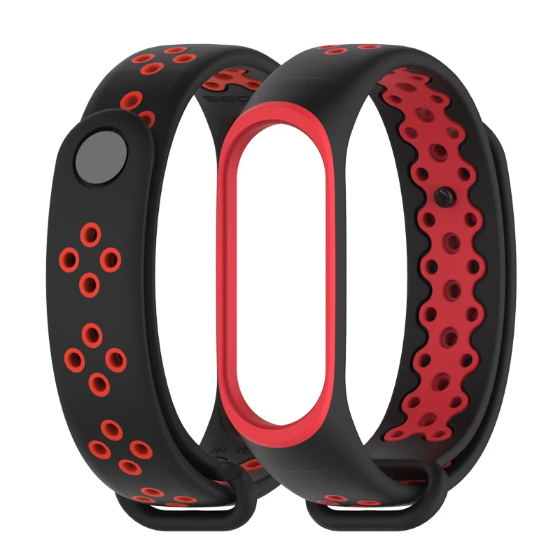Mi Band 4 ремешок спортивный силиконовый браслет на запястье mi band 3 ремешок металлический чехол Замена mi Band 4 браслет для Xiaomi mi ремешок 3 - Цвет: Black Red Mi4 3