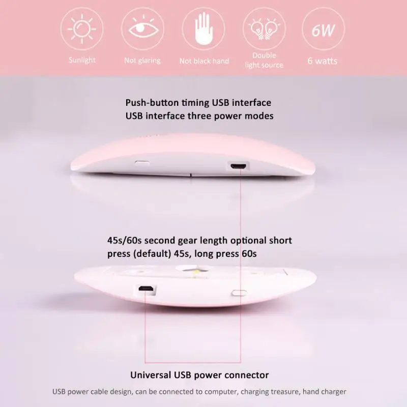 Sunmini 6 Вт УФ-лампа для ногтей светодиодный светильник мини-Сушилка для ногтей гелевый портативный инструмент для дизайна ногтей Micro USB