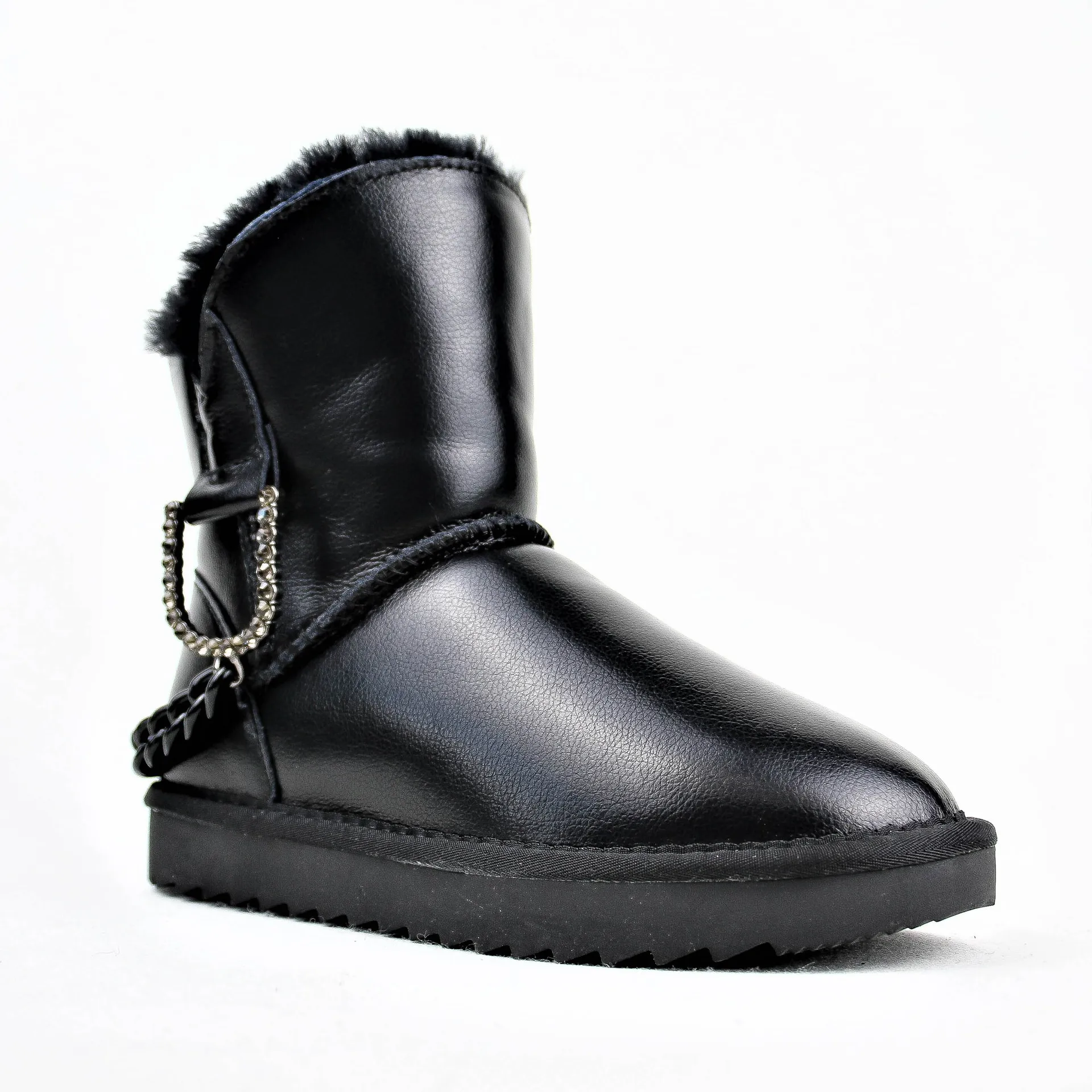 G& Zaco/Роскошные шерстяные ботинки; женские водонепроницаемые зимние ботинки из натуральной воловьей кожи; ботинки на овечьем меху; модная зимняя женская обувь с цепочкой - Цвет: black waterproof