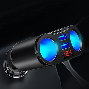 

Car Cigarette Lighter 1pc Black 2 Port Double USB Voltage Display Rotary For Car, Truck, Off-Road Vehicles Plug Converter