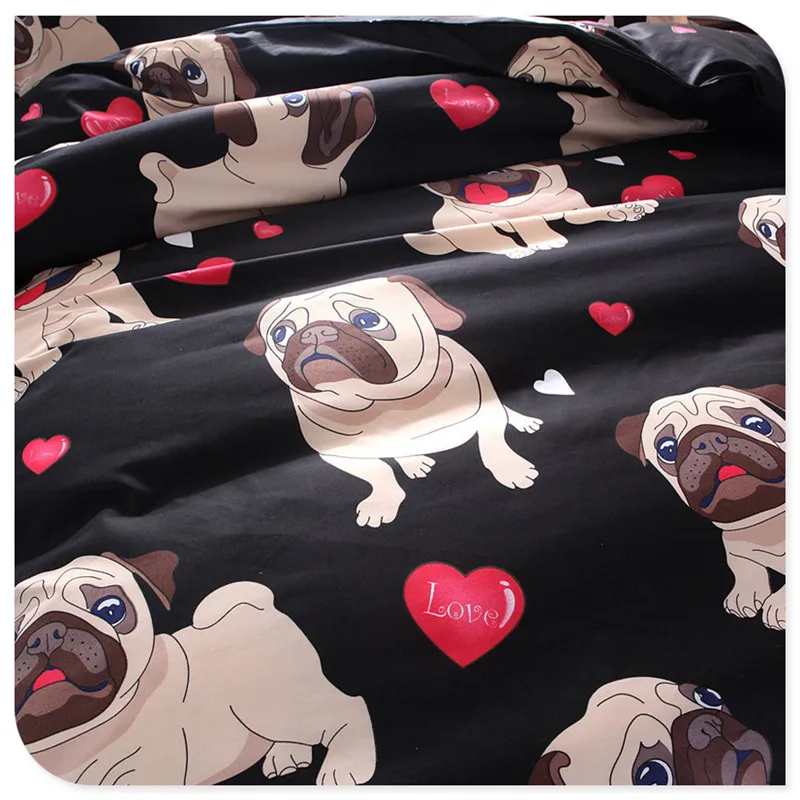 Modern Cute Bedding Set King Size Cartoon Dogs Kid Duvet Cover Sets Single Double Full Queen Bed Linens Black Color Quilt Covers (4)