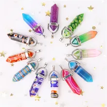 1 шт. Подвески чакры кулон из натурального камня шестигранный кварцевый кристалл Пули Форма Pendeant для изготовления украшений ожерелья