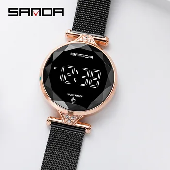 

Sanda New Touch Women's Watches Luxury Stainless Steel Digital Watch LED Light Display Wristwatch Women Bracelet Fashion Clock