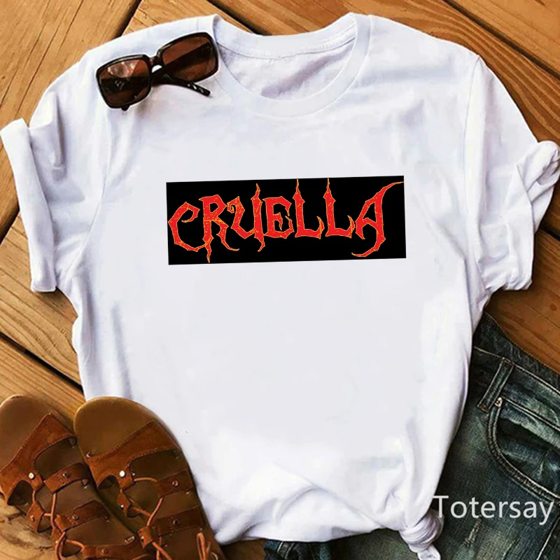 Women T Shirts Cruella De Vil Dogs Graphic T-shirt Female Clothes  Funny Cartoon T shirt Summer Tops Casual Oversized