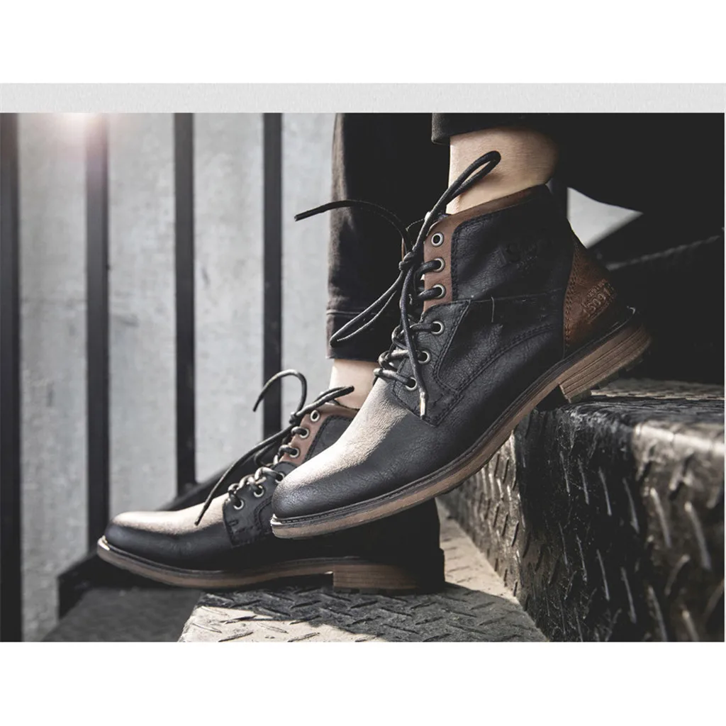 JAYCOSIN/Мужская зимняя обувь; удобные ботинки на плоской подошве со шнуровкой; модные зимние ботинки из искусственной кожи высокого качества; водонепроницаемые ботинки; мужские плюшевые теплые ботинки