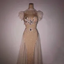 Модные Серебряные стразы, Прозрачное платье, платье для дня рождения, Одежда для танцев, платье для выпускного вечера, длинное платье для певицы