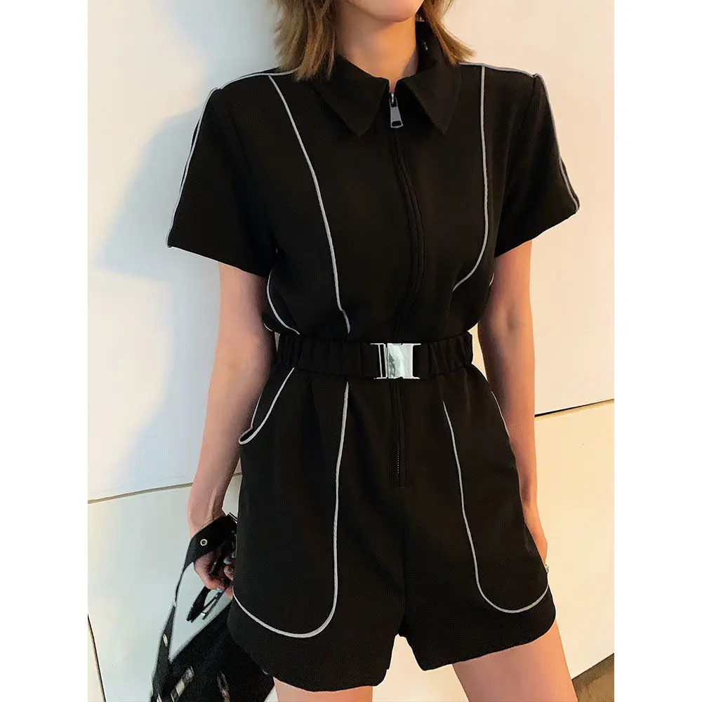 Black Casual Reflective Romper Playsuit 