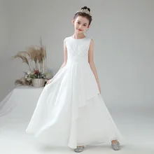 White Chiffon Flower Girl Dresses For Wedding and Party Girls Formal Princess Gown Long 2021 New Junior Bridesmaid Dress