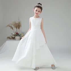 White Chiffon Flower Girl Dresses For Wedding and Party Girls Formal Princess Gown Long 2021 New Junior Bridesmaid Dress