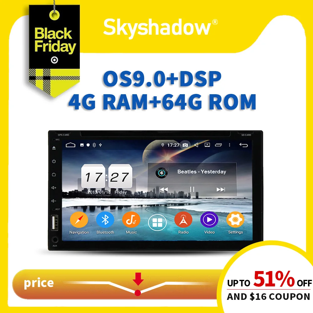 Автомобильный DVD плеер DSP ips Android 9,0 4 Гб+ 64 Гб Octa Core GPS Google Map RDS радио USB диск AUX Wi-Fi Bluetooth 4,2 для универсального