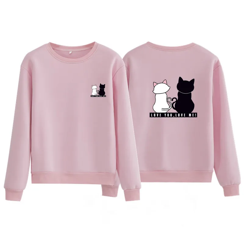  Sweatshirt Women Hoodies 2020 New Trend Spring Solid Pink O-neck Print Cat Hoody Woman Hoodies Clot