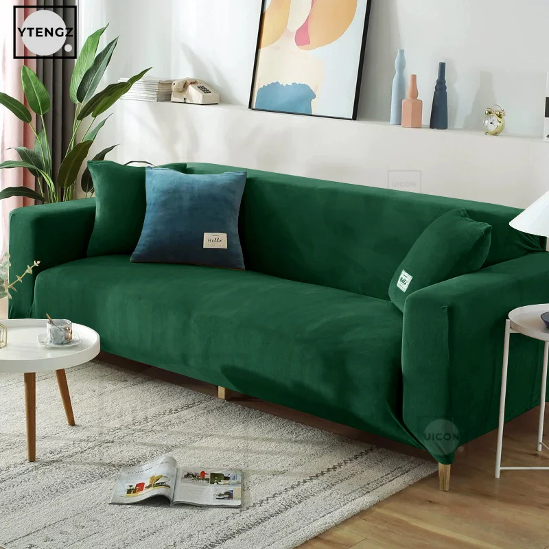 Solid color Thick Velvet Sofa Covers for living Room Warm Sofa Towel Green Slip-resistant Sofa Cover Strech Sofa Slipcover 3
