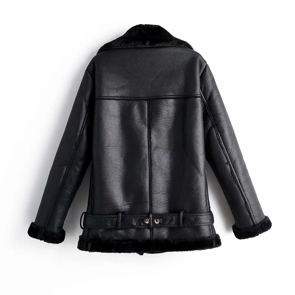 Зимняя модная мотоциклетная Женская Черная флисовая куртка с заклепками на молнии карманы Повседневная Женская байкерская куртка с воротником с лацканами пальто