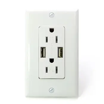 

15A 125V Dual USB Charge 3 Wire Tamper Resistant Duplex Receptacle Wall Outlet Y5GA