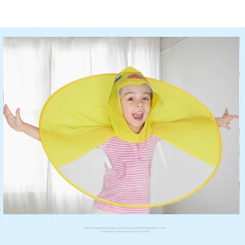 

Cute Raincoat Cartoon duck Kids Rain Coat UFO Children Umbrella Hat Magical Hands Free Tops Boys And Girls Windproof Poncho Baby