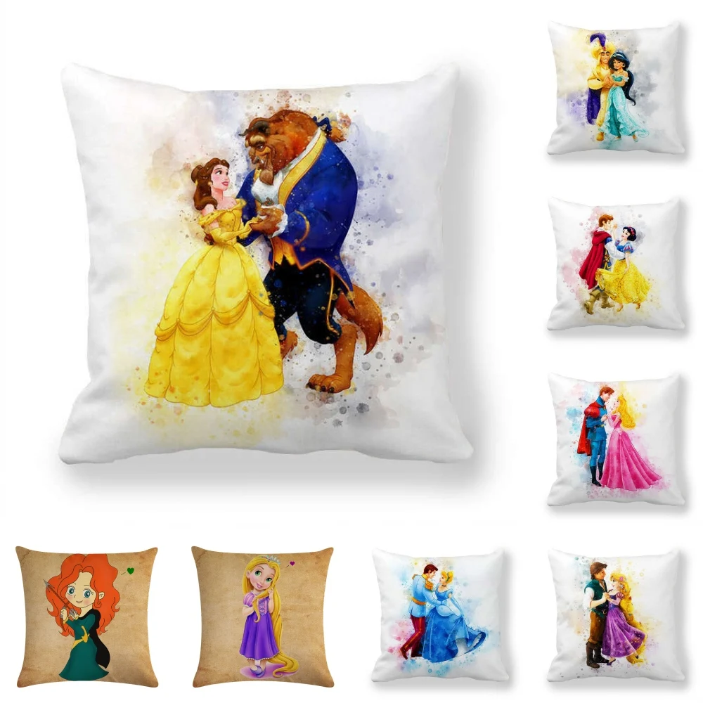 Disney La Bella y La Bestia Jasmine nieve funda para cojín blanco funda de almohada decorativa/sala de siesta sofá bebé niños regalo 45x45cm
