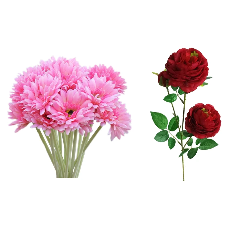 11 шт. искусственные шелковые цветы букет невесты: 1 3 головы Букет пионов яркие