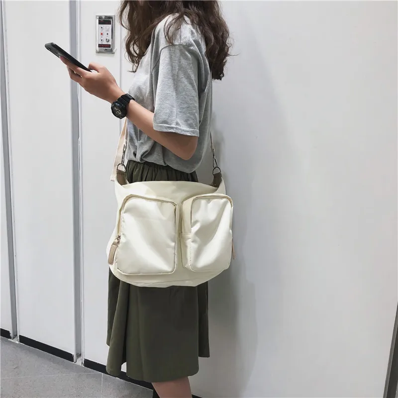 

2019 Simple INS Double Bib Literature And Art Cool Couples Satchel Bag Simple Large-Volume Korean-style New Style Shoulder Bag