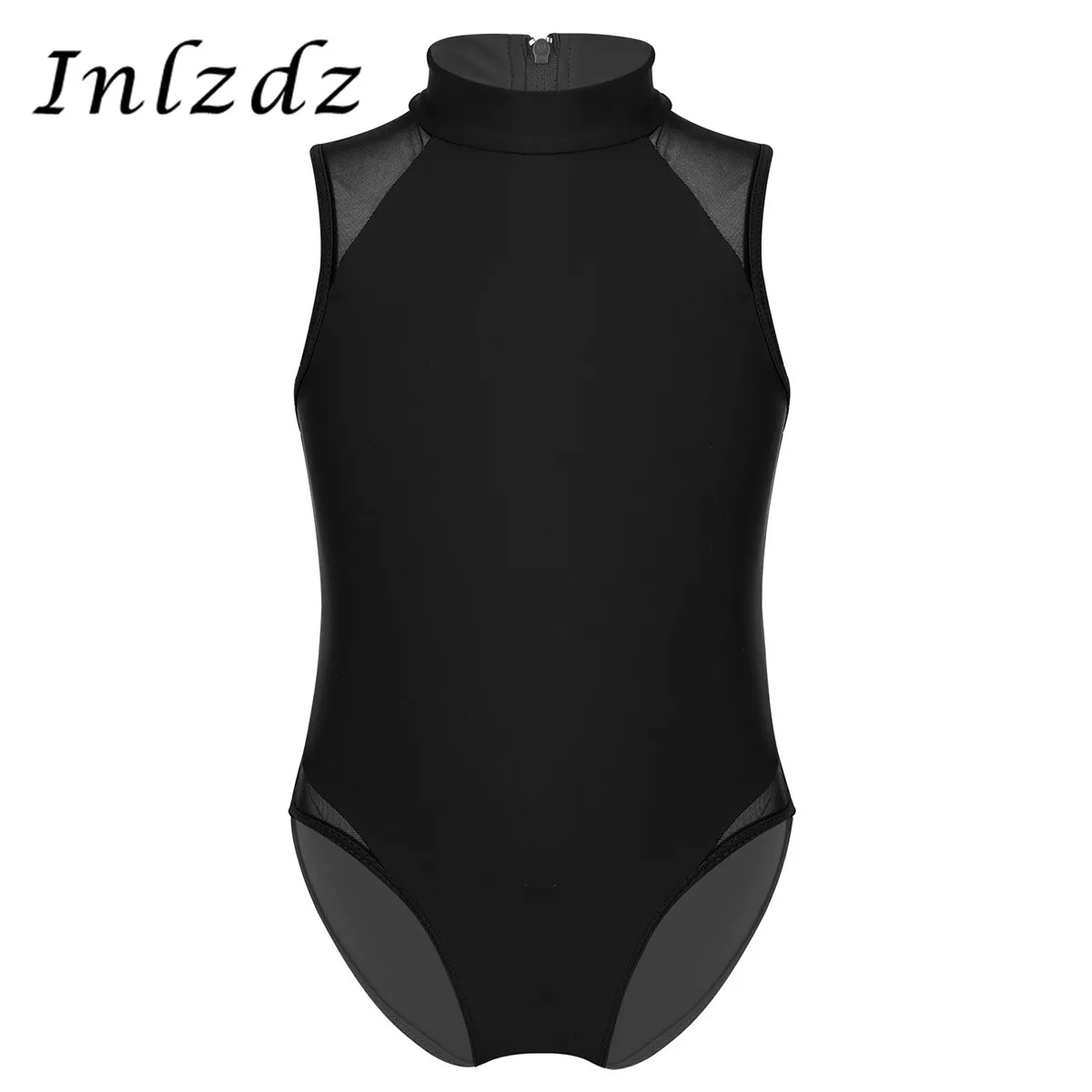 

Kids Girls Ballet Leotard Costume Sleeveless Mock Neck Mesh Splice Back Zipper Closure Ballet Dance Gymnastics Leotard Jumpsuit