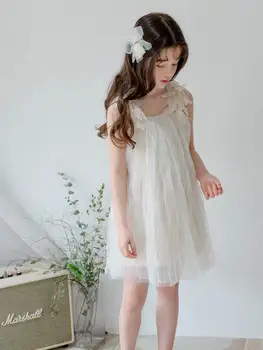 

2020 Summer New Girl Princess Dress Ivory Petal Shoulder Sleeveless Slip Dress Holiday Dress Kids Clothes MAQ002