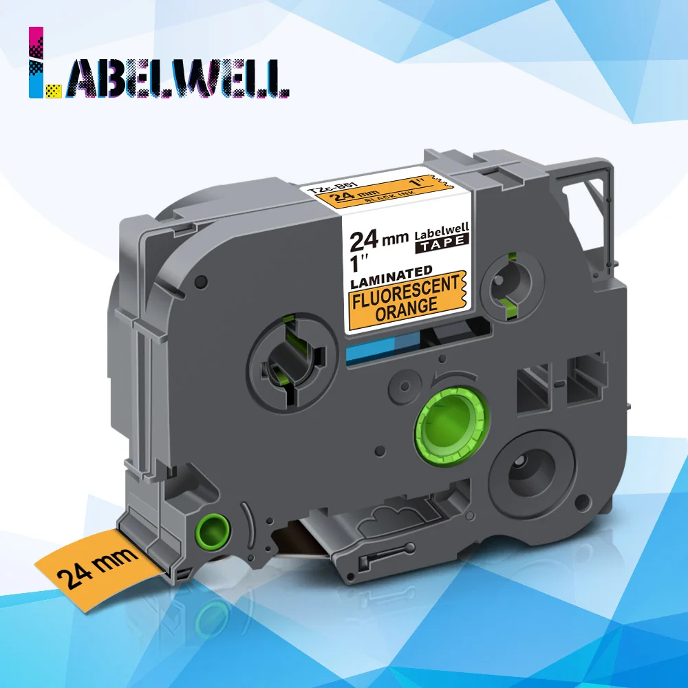 

Labelwell 1pcs 24mm Fluorescent color Compatible for B51 Laminated Label Tape Black on Flu.Orange for label maker