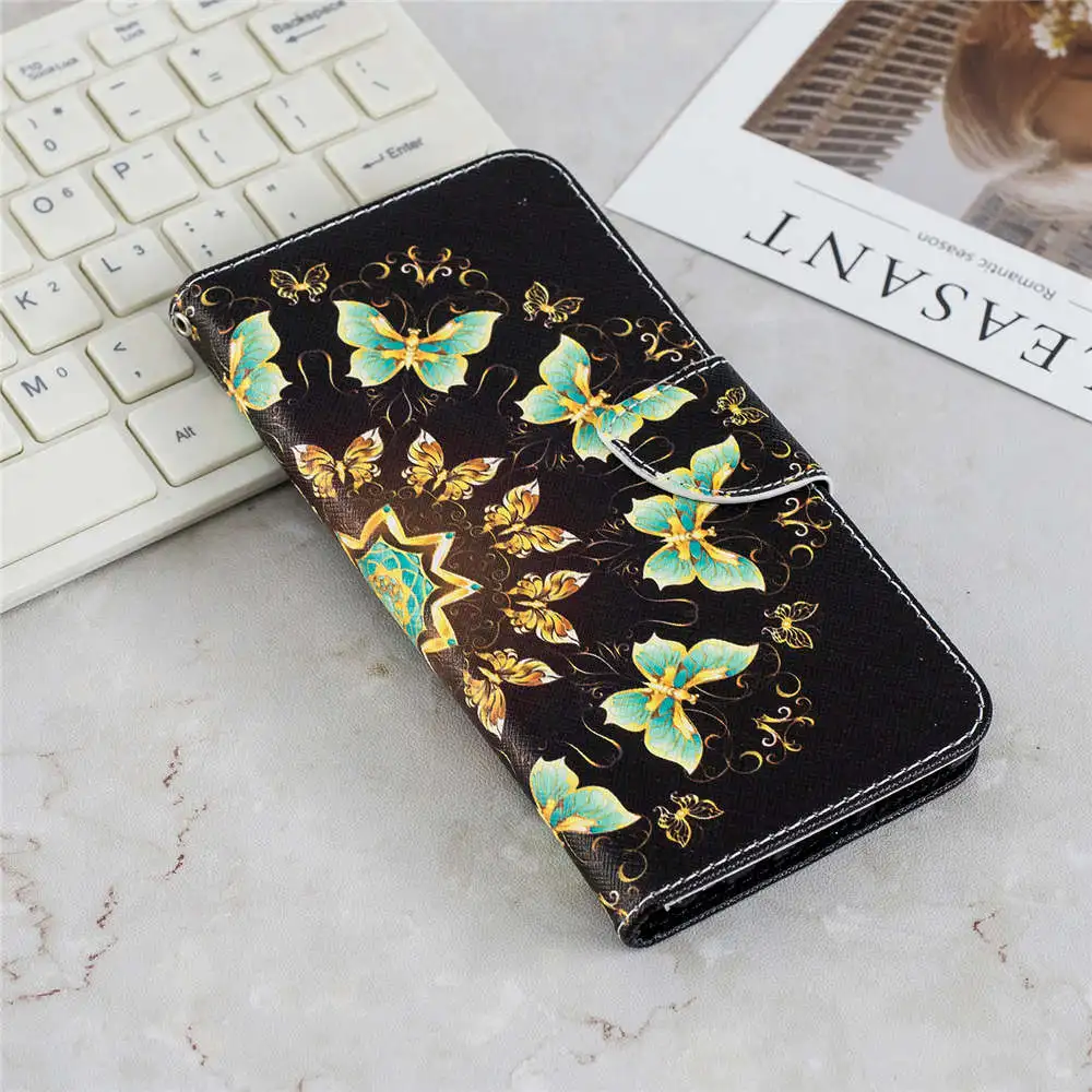 Милый мультяшный чехол из искусственной кожи чехол для Xiaomi Redmi Note 8, 7, 6, 5 Pro, 7 s, 5A, 4X4 откидной чехол, бумажник для карт, защитный чехол-книжка для телефона - Цвет: Round butterfly