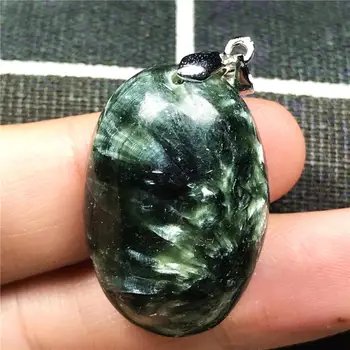 

Top Natural Green Seraphinite Pendant Jewelry For Woman Lady Men 30x20x9mm Oval Beads Stone Crystal Silver Clear Gemstone AAAAA