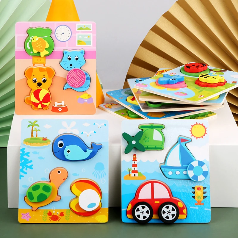 

Baby Toys Thicken Wooden 3D Jigsaw Puzzle Cartoon Animal/Traffic Intelligence Wood Puzzle Educational Toys for Children Gifts