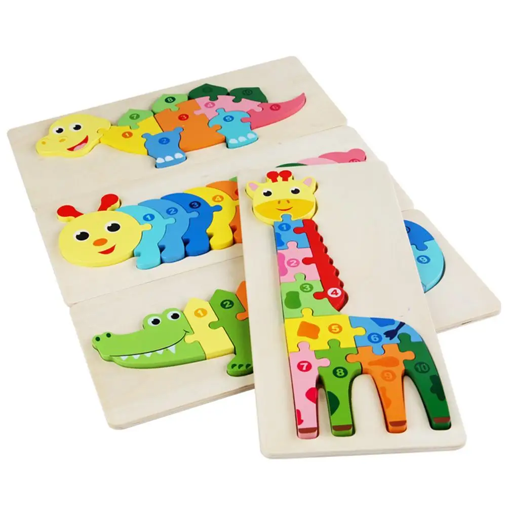 Creativity Wooden Dinosaur Giraffe Animal Design Number Print Puzzle Block Kids Cognition Educational Toy For Children | Игрушки и хобби