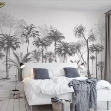 Beibehang пользовательские обои росписи черный и белый эскиз тропических лесов кокосовой пальмы скандинавском ТВ диван фон 3d обои