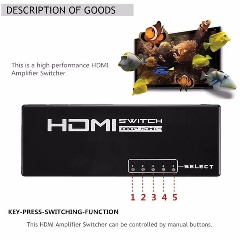 5 портов Hdmi селектор Splitter Switch Switcher 1080P видео аудио конвертер для Ps4 Xboxone монитор Пульт дистанционного управления