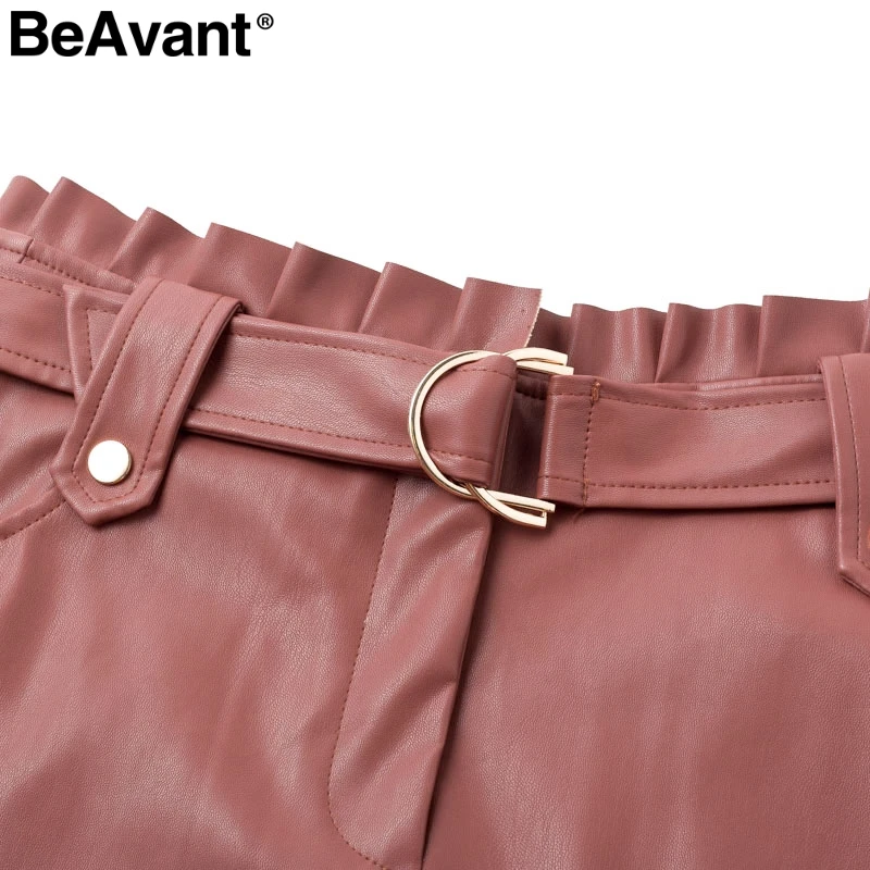 BeAvant, сексуальный пояс, искусственная кожа, Женская юбка, осень, с оборками, высокая талия, Женская мини-юбка, трапециевидные, вечерние, для клуба, для девушек, короткие юбки