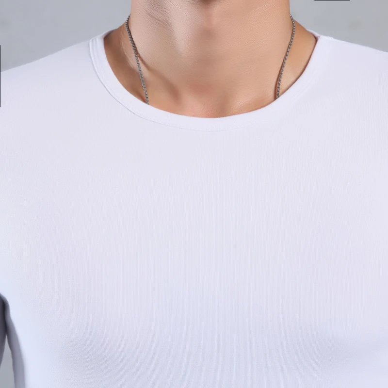 New autumn and winter cotton long sleeve t shirt men s round neck solid color slim 3