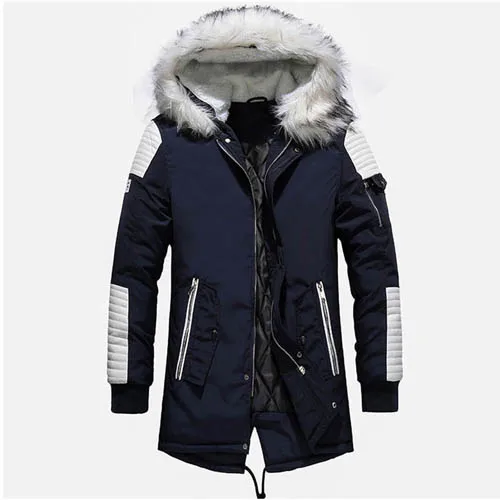 Blue White T40 Зимняя утолщенная теплая куртка, пальто для мужчин, минус 40 градусов, с хлопковой подкладкой, верхняя одежда для мужчин, с меховым воротником, с капюшоном, ветровка, парка размера плюс 3XL - Цвет: Blue White T40