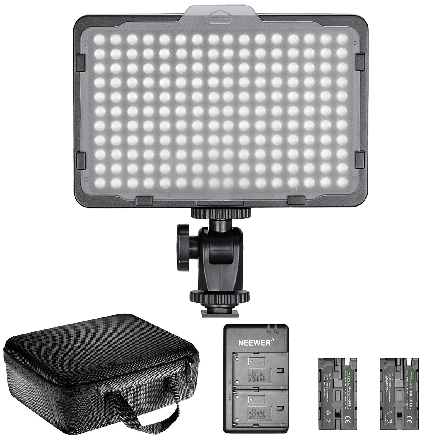 

Neewer Dimmable 176 LED Video Light Lighting Kit: 176 LED Panel 3200-5600K, 2 Pieces Rechargeable Li-ion Battery and etc