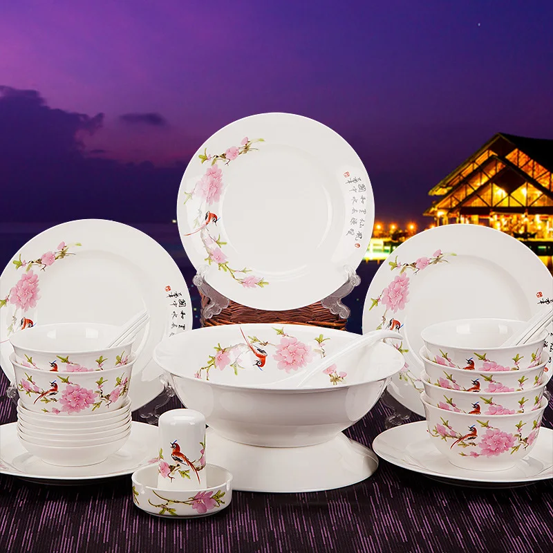 

28pc Jingdezhen ceramics bone china tableware set bowl plate bowl set gift porcelain bowl chopsticks set