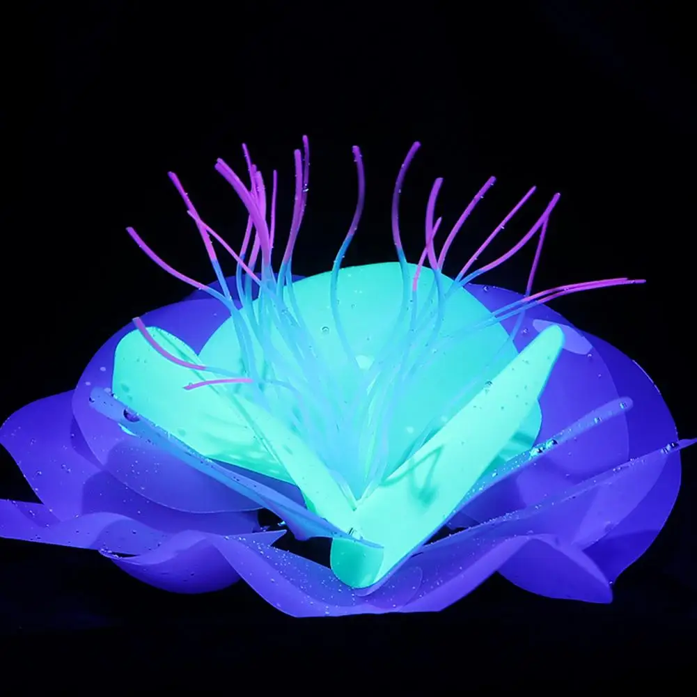 Aquarium Artificial Simulation Soft Silicone Fluorescent Flower Fish Tank Decoration Aquatic Water lily Plant Coral Ornaments
