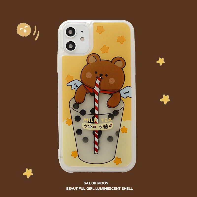 

Cute case for iPhone 11 pro max quicksand phone cover ip XSMAX cartoon bear ip X/Xs XR ainmal shell iP 7/8 plus + strap gift