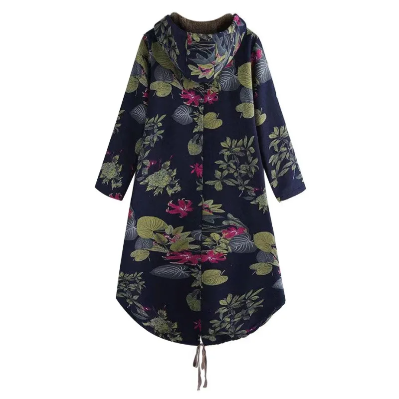 Куртка зимняя Veste Femme пальто с капюшоном Женская хлопковая стеганая верхняя одежда плюс бархат с длинным рукавом винтажный принт парки пальто