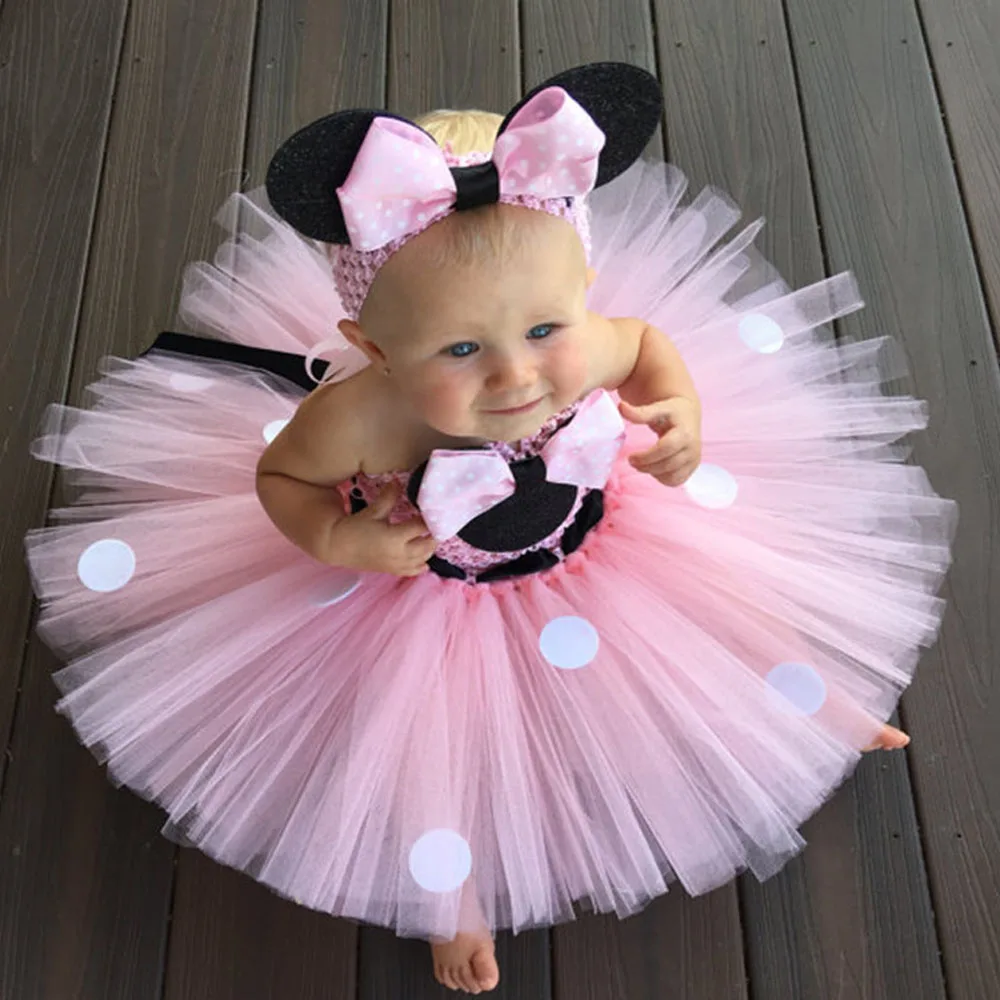 

Baby Girls Minnie Tutu Dress Costume Mouse Princess Dress With Headband Halloween Minnie Costume Polka Dot Cosplay Clothes