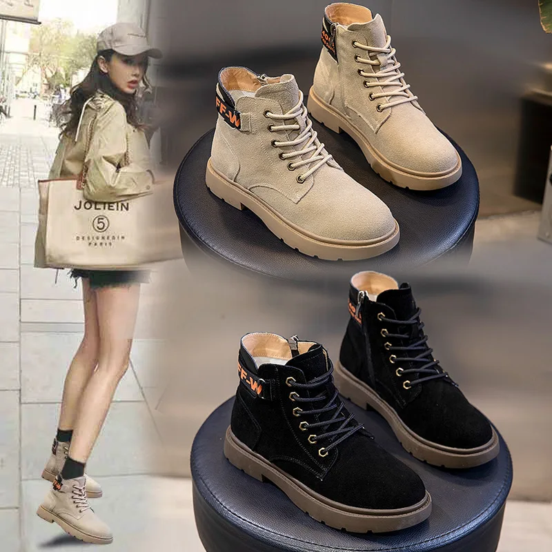 

2019 New Martin Boots Platform Women's Boots Middle Tube Tie Motorcycle Boots Increase Damping Keep Warm Sweat Wear Resistant