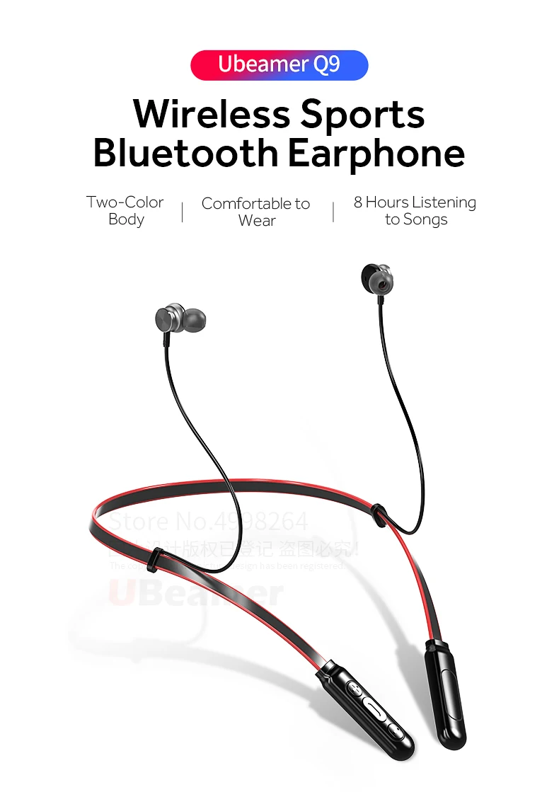 Ubeamer Q9 наушники Bluetooth V5.0 водонепроницаемые Висячие Наушники Беспроводная гарнитура HIFI микрофон
