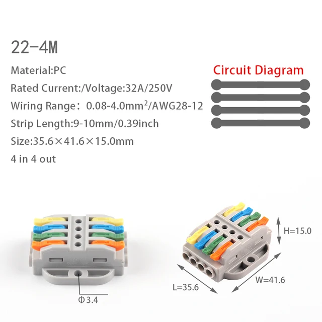 5PCS Fast Wire Cable Connectors Universal Compact Conductor Spring Splitter Wiring Connector Push-in Terminal Block For Electric 22-4M