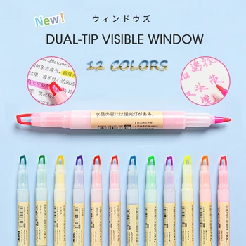 

Andstal 12 Colors New Window Tip Pastel Color Highlighter Pen Dual tips Soft Color for school marker Stationery hilighter