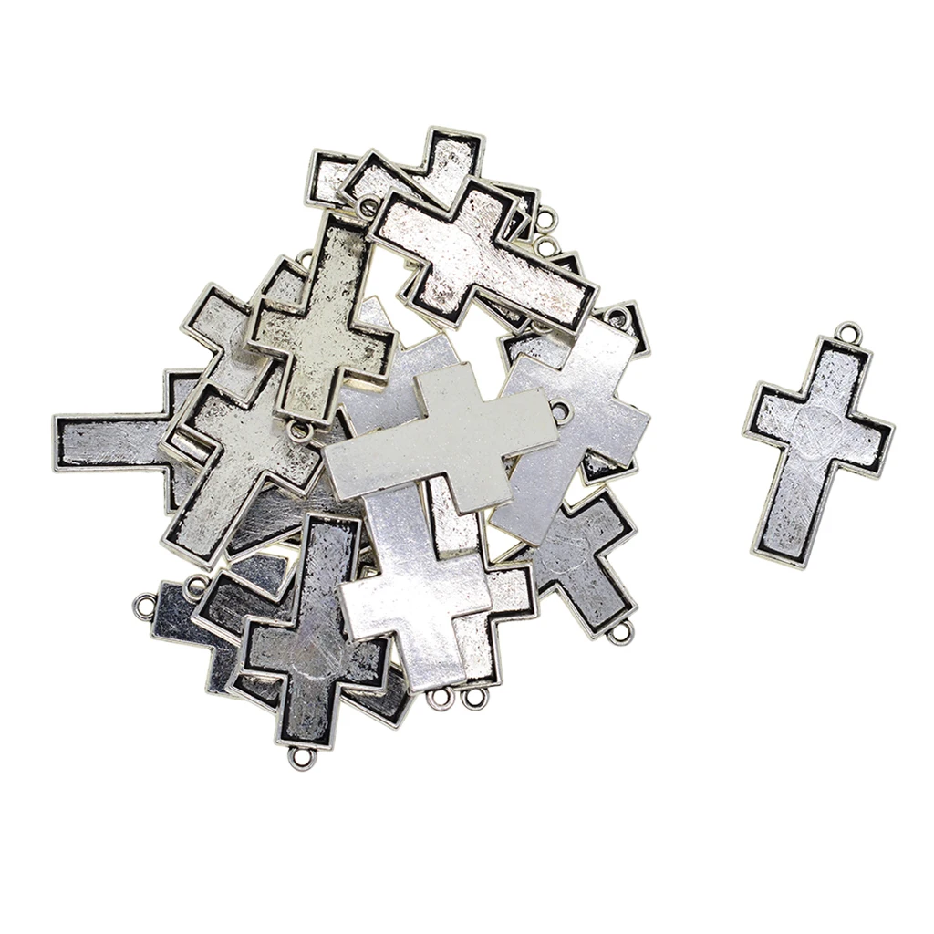 20 Pcs Antique Tibetan Style Alloy Cross Pendant Cabochon Bezel Settings Trays Cabochon Frame Setting Tray Pendant Blanks