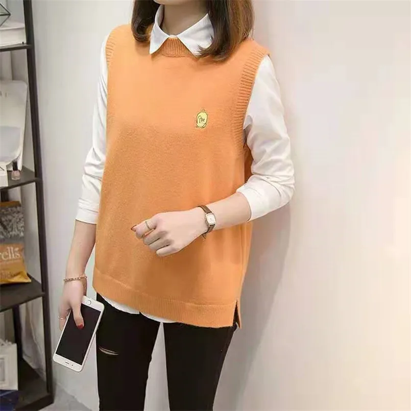 

Spring Autumn New Casual Women Sleeveless Vest Preppy Style Student 2020 Cute Korean Knit Tops Oversize Sweater Jumper Pullover