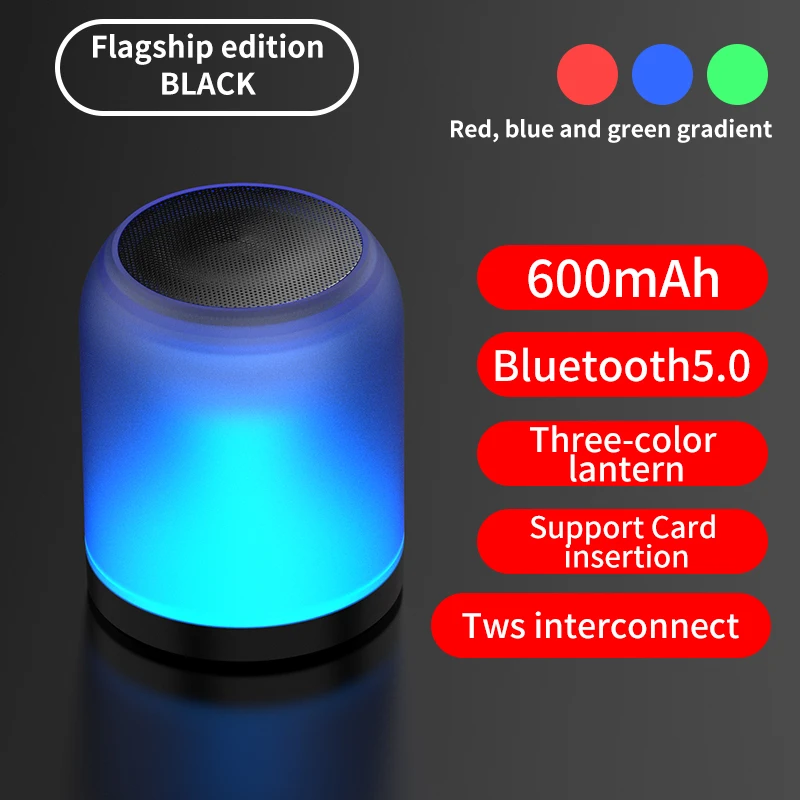 A1 беспроводной Bluetooth динамик портативный сабвуфер цветной светильник домашний наружный мини-светильник громкий 3D объемный динамик - Цвет: Black flagship